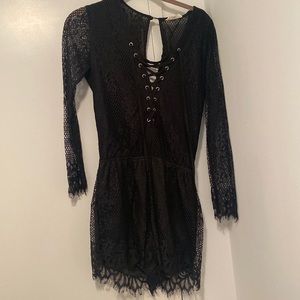 Cotton candy lace romper with lace up front